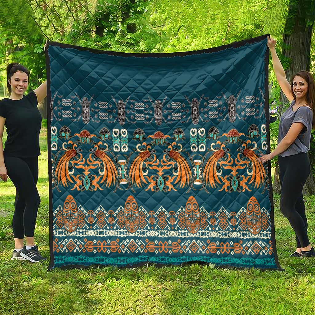 Dark Cyan Blue Batik Papua-inspired Pattern Quilt LT9 - Polynesian Pride