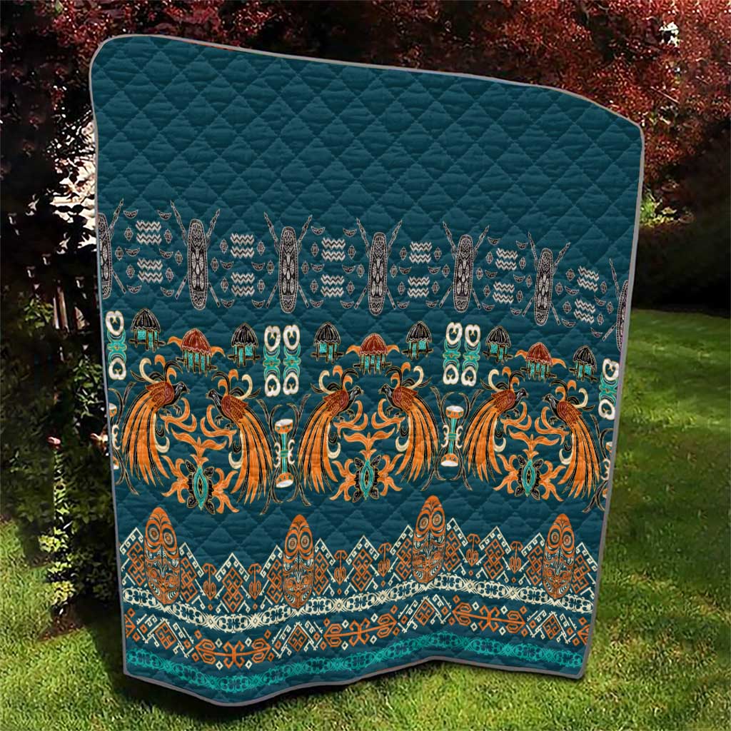 Dark Cyan Blue Batik Papua-inspired Pattern Quilt LT9 - Polynesian Pride