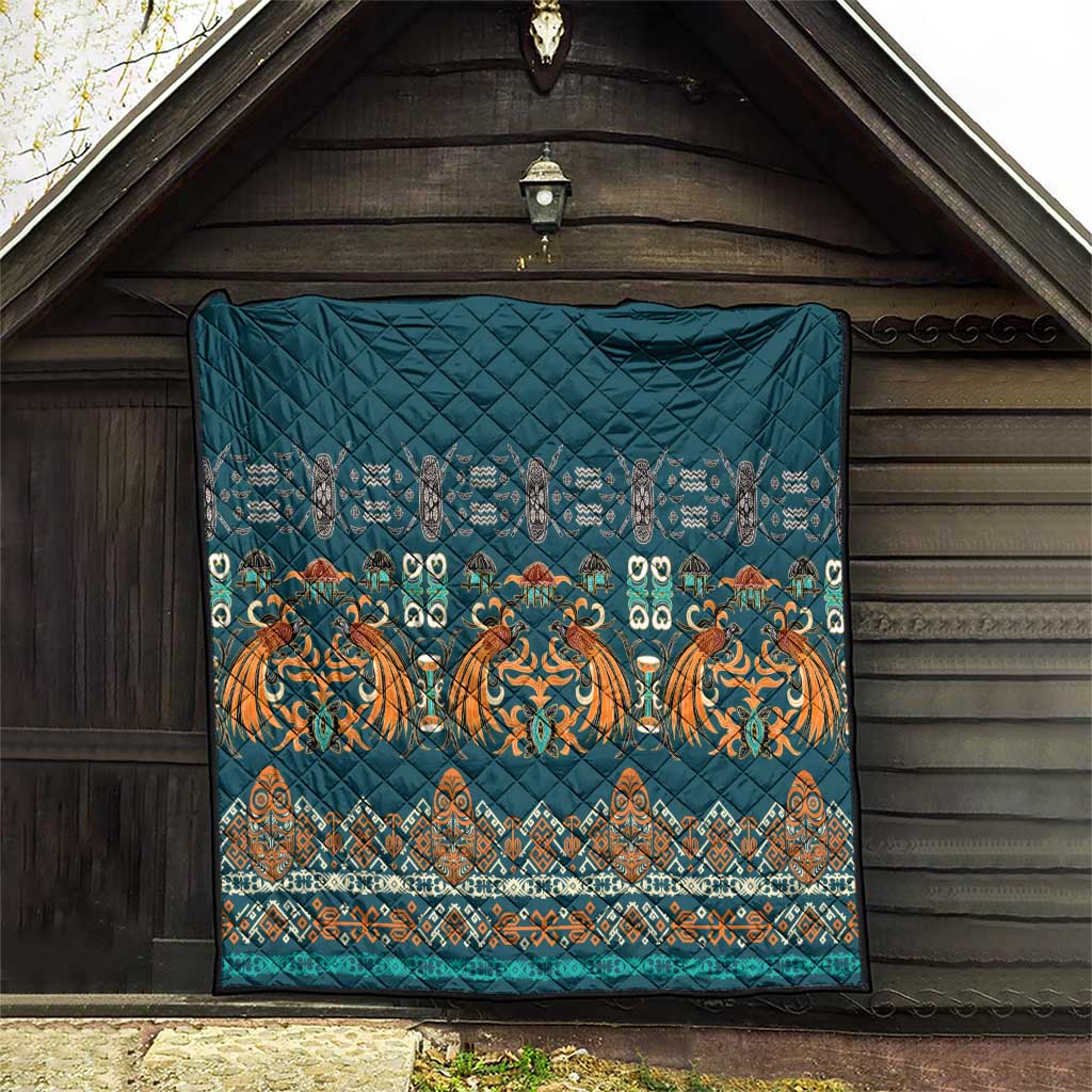 Dark Cyan Blue Batik Papua-inspired Pattern Quilt LT9 - Polynesian Pride