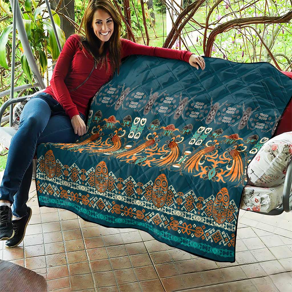 Dark Cyan Blue Batik Papua-inspired Pattern Quilt LT9 - Polynesian Pride