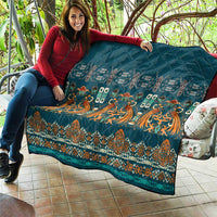 Dark Cyan Blue Batik Papua-inspired Pattern Quilt LT9 - Polynesian Pride