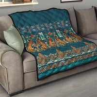 Dark Cyan Blue Batik Papua-inspired Pattern Quilt LT9 - Polynesian Pride