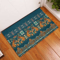 Dark Cyan Blue Batik Papua-inspired Pattern Rubber Doormat LT9 - Polynesian Pride
