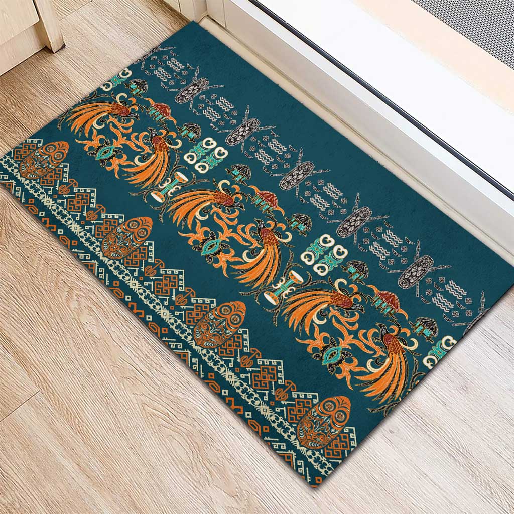 Dark Cyan Blue Batik Papua-inspired Pattern Rubber Doormat LT9 - Polynesian Pride