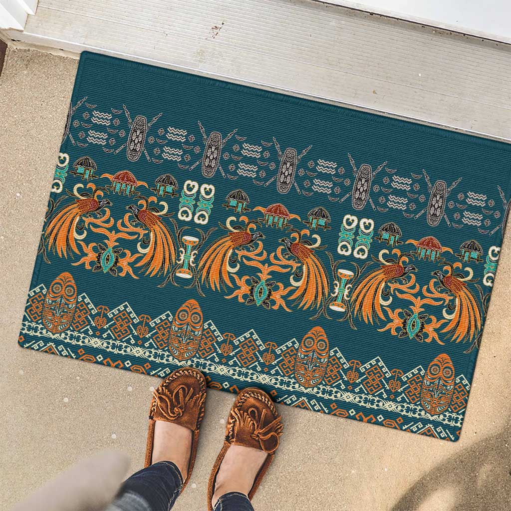 Dark Cyan Blue Batik Papua-inspired Pattern Rubber Doormat LT9 - Polynesian Pride