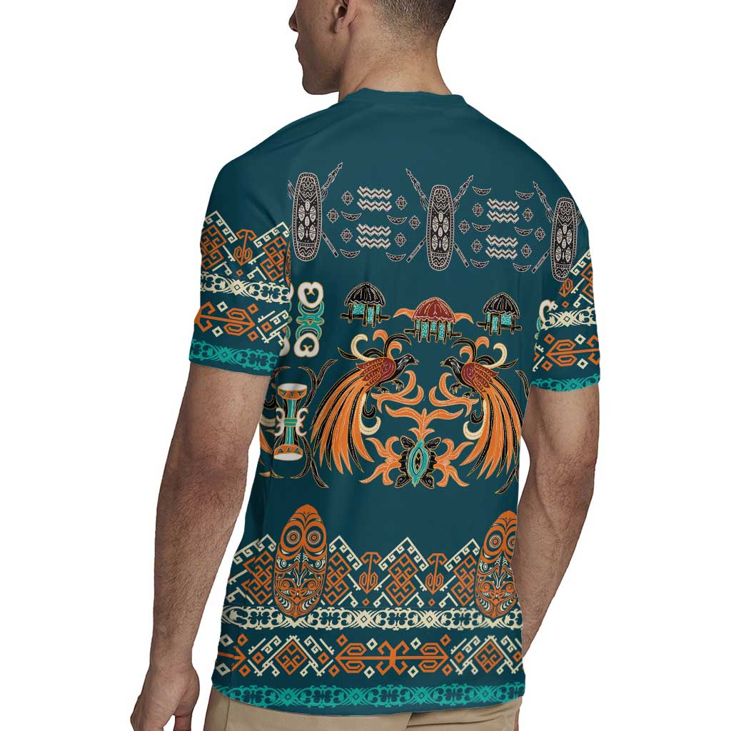 Dark Cyan Blue Batik Papua-inspired Pattern Rugby Jersey - Polynesian Pride