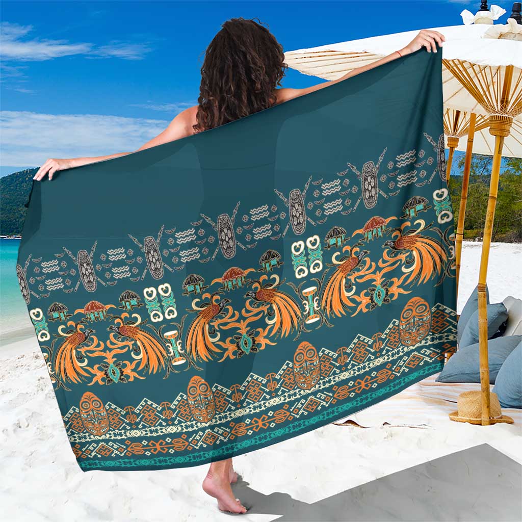 Dark Cyan Blue Batik Papua-inspired Pattern Sarong LT9 One Size 44 x 66 inches Blue - Polynesian Pride