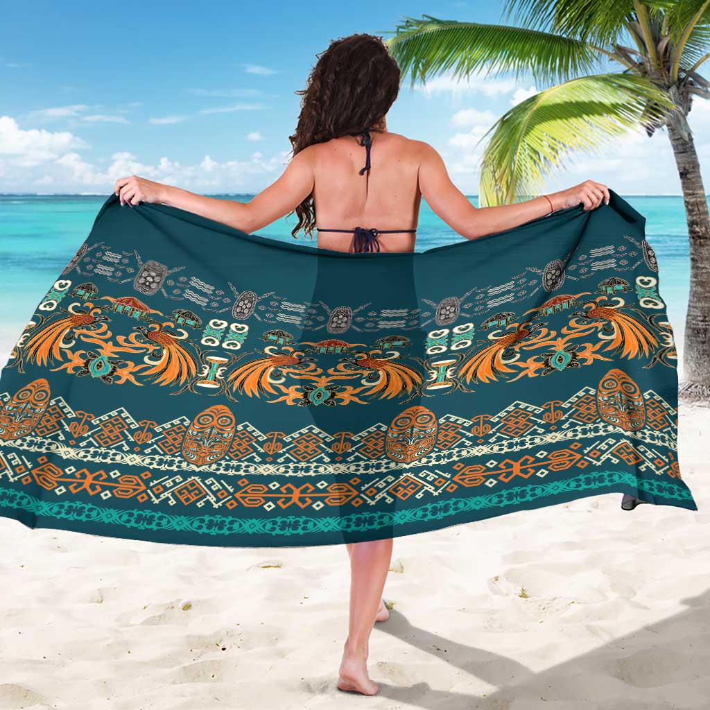 Dark Cyan Blue Batik Papua-inspired Pattern Sarong LT9 - Polynesian Pride