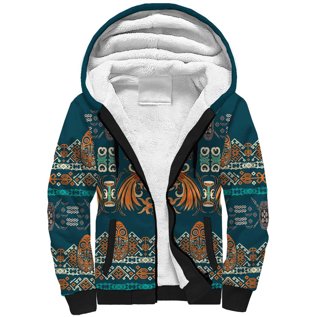 Dark Cyan Blue Batik Papua-inspired Pattern Sherpa Hoodie LT9 Unisex Blue - Polynesian Pride