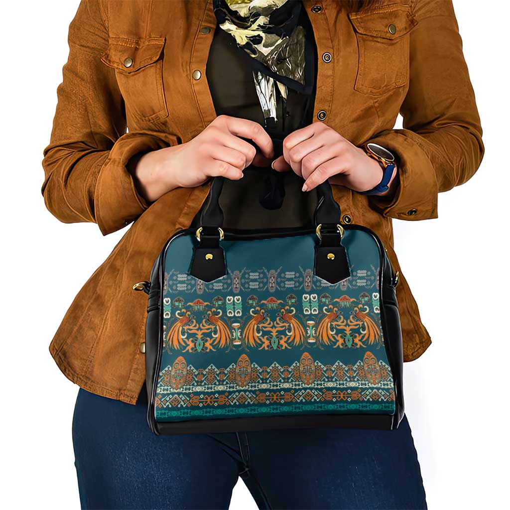 Dark Cyan Blue Batik Papua-inspired Pattern Shoulder Handbag - Polynesian Pride