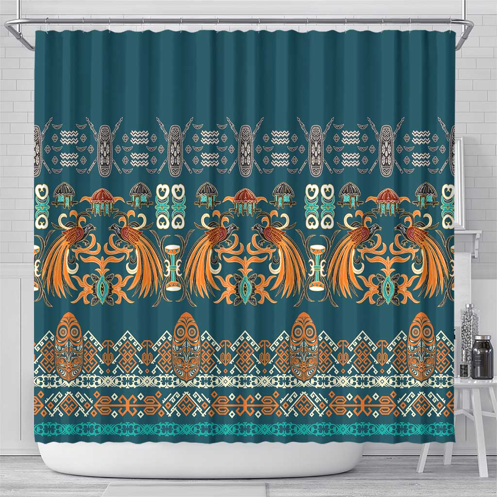 Dark Cyan Blue Batik Papua-inspired Pattern Shower Curtain - Polynesian Pride