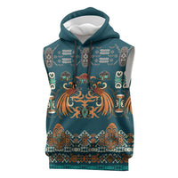 Dark Cyan Blue Batik Papua-inspired Pattern Sleeveless Hoodie LT9 Blue - Polynesian Pride