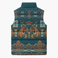 Dark Cyan Blue Batik Papua-inspired Pattern Sleeveless Puffer Jacket - Polynesian Pride