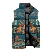 Dark Cyan Blue Batik Papua-inspired Pattern Sleeveless Puffer Jacket - Polynesian Pride