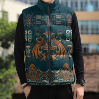 Dark Cyan Blue Batik Papua-inspired Pattern Sleeveless Puffer Jacket - Polynesian Pride
