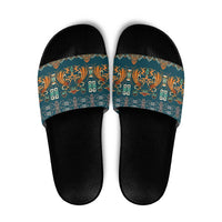 Dark Cyan Blue Batik Papua-inspired Pattern Slide Sandals LT9 Blue - Polynesian Pride