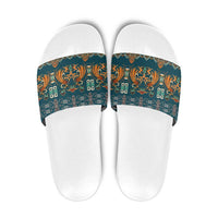 Dark Cyan Blue Batik Papua-inspired Pattern Slide Sandals LT9 Blue - Polynesian Pride