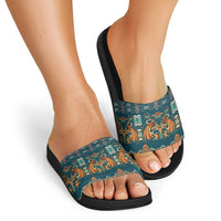 Dark Cyan Blue Batik Papua-inspired Pattern Slide Sandals LT9 - Polynesian Pride