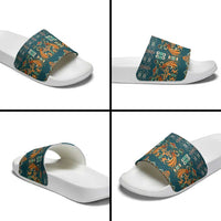 Dark Cyan Blue Batik Papua-inspired Pattern Slide Sandals LT9 - Polynesian Pride