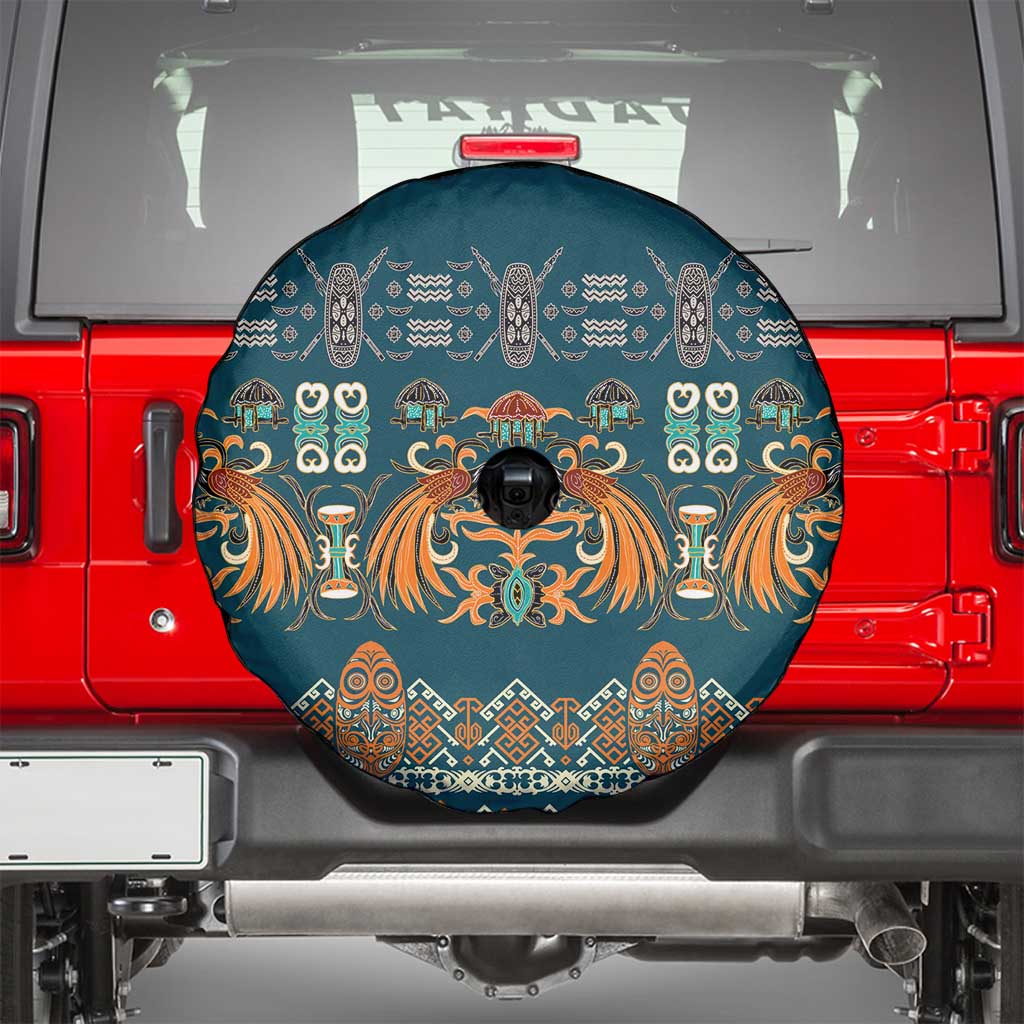 Dark Cyan Blue Batik Papua-inspired Pattern Spare Tire Cover - Polynesian Pride