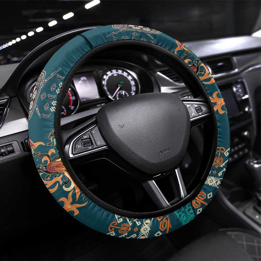 Dark Cyan Blue Batik Papua-inspired Pattern Steering Wheel Cover - Polynesian Pride