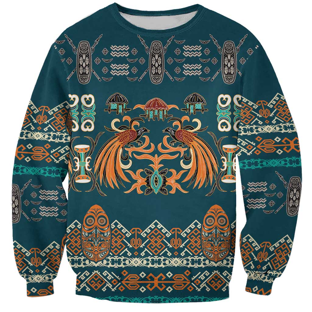 Dark Cyan Blue Batik Papua-inspired Pattern Sweatshirt LT9 Unisex Blue - Polynesian Pride