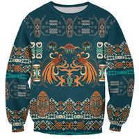 Dark Cyan Blue Batik Papua-inspired Pattern Sweatshirt LT9 Unisex Blue - Polynesian Pride