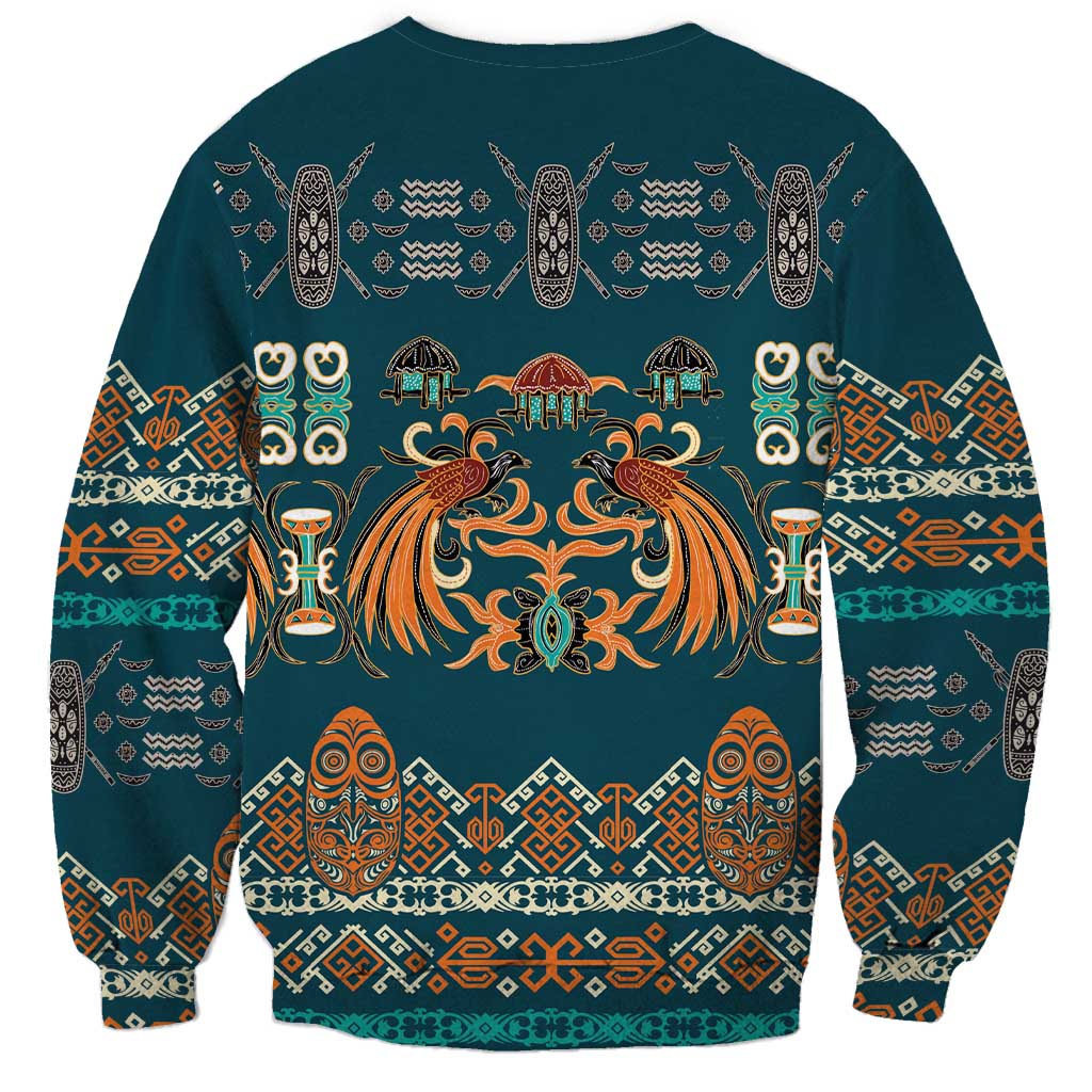 Dark Cyan Blue Batik Papua-inspired Pattern Sweatshirt LT9 - Polynesian Pride