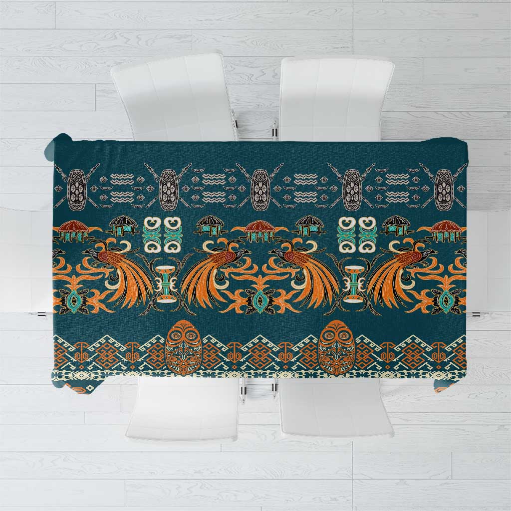 Dark Cyan Blue Batik Papua-inspired Pattern Tablecloth - Polynesian Pride