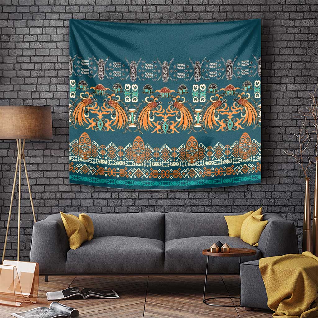 Dark Cyan Blue Batik Papua-inspired Pattern Tapestry LT9 Blue - Polynesian Pride