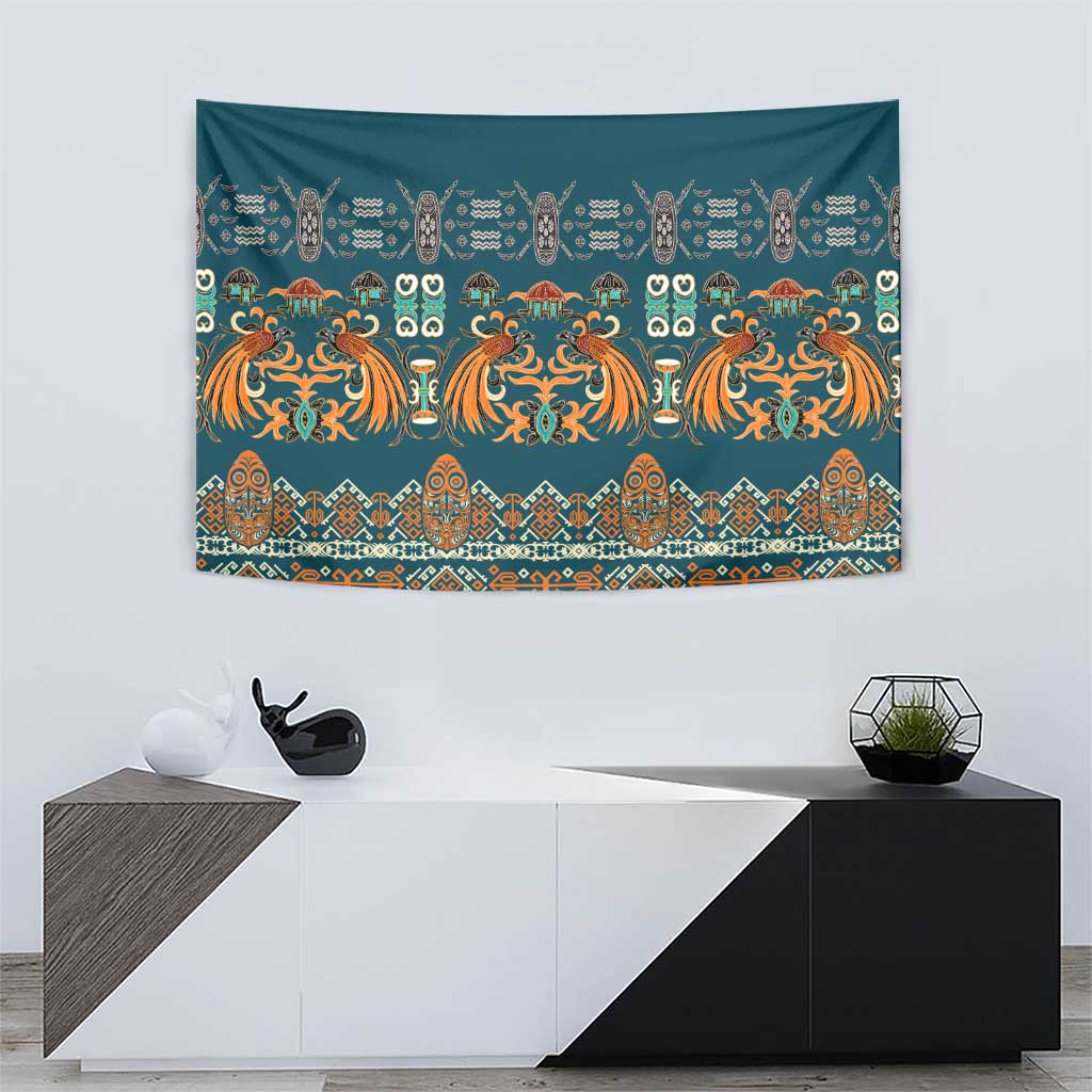 Dark Cyan Blue Batik Papua-inspired Pattern Tapestry LT9 - Polynesian Pride