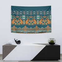 Dark Cyan Blue Batik Papua-inspired Pattern Tapestry LT9 - Polynesian Pride