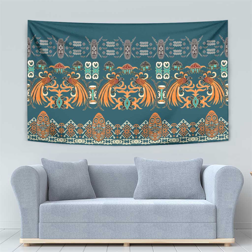 Dark Cyan Blue Batik Papua-inspired Pattern Tapestry LT9 - Polynesian Pride