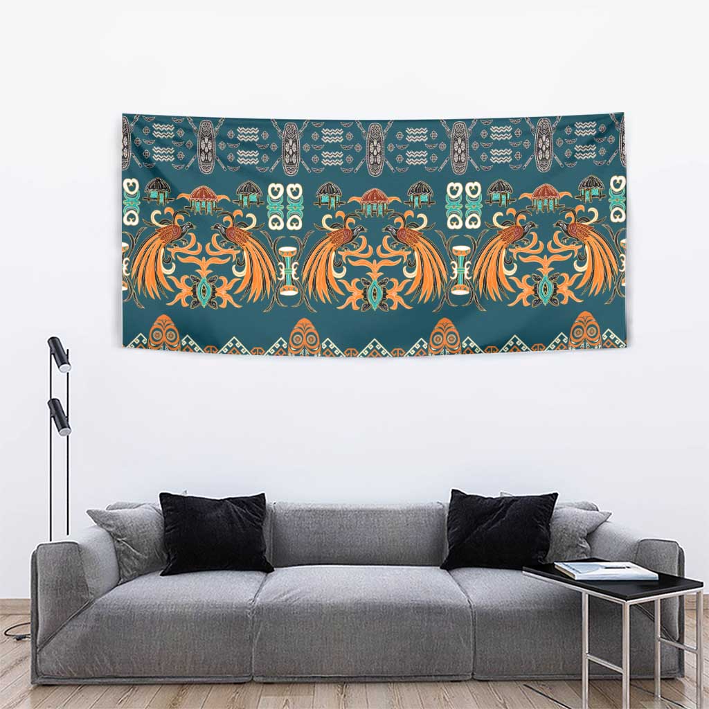 Dark Cyan Blue Batik Papua-inspired Pattern Tapestry LT9 - Polynesian Pride