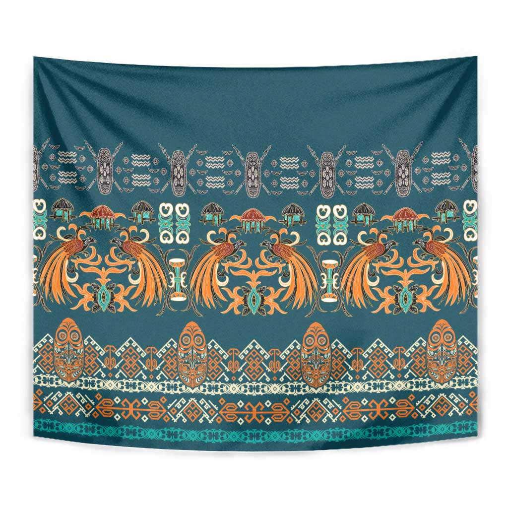 Dark Cyan Blue Batik Papua-inspired Pattern Tapestry LT9 - Polynesian Pride