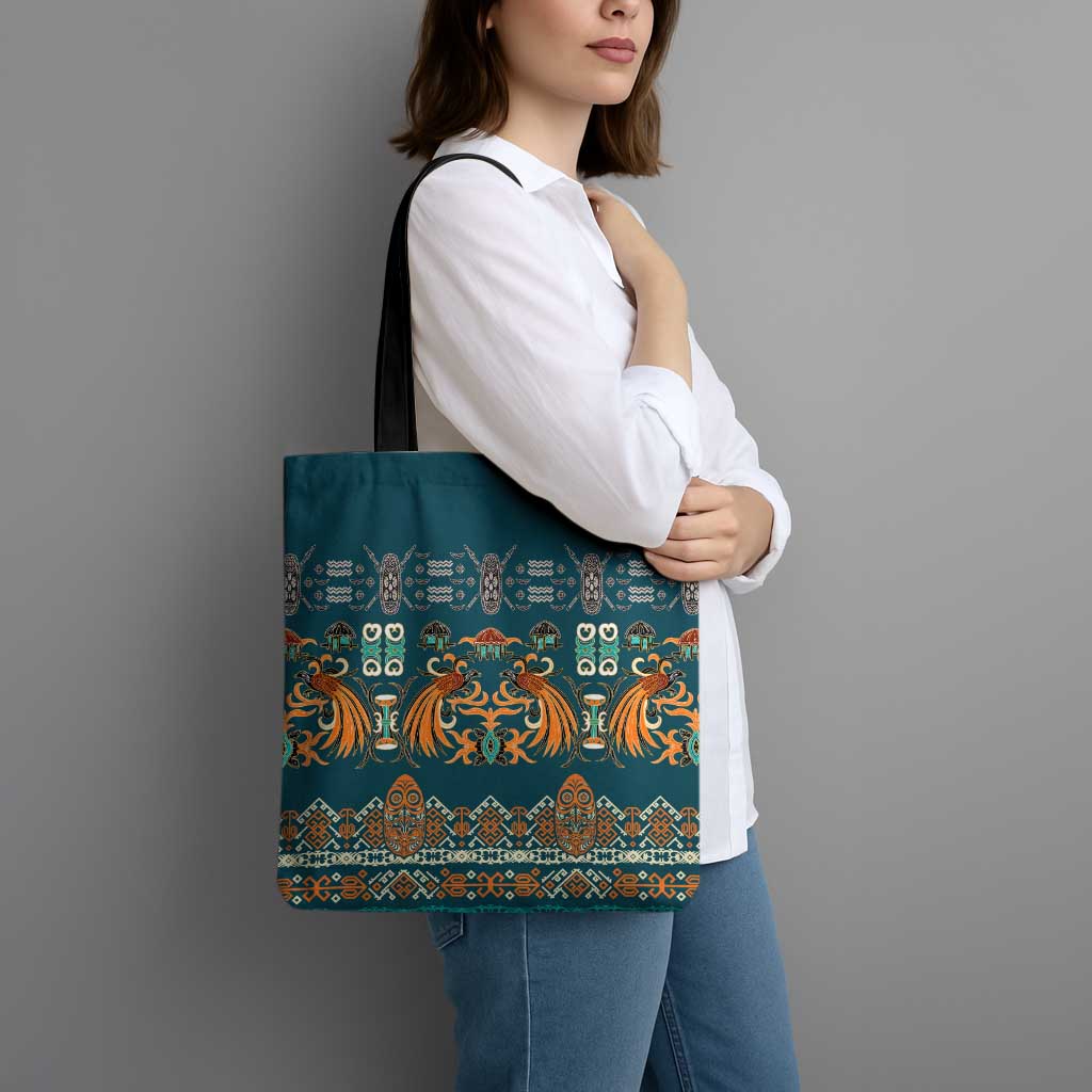 Dark Cyan Blue Batik Papua-inspired Pattern Tote Bag LT9 - Polynesian Pride