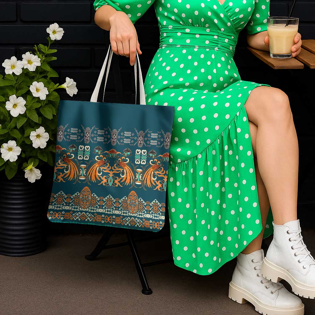 Dark Cyan Blue Batik Papua-inspired Pattern Tote Bag LT9 - Polynesian Pride