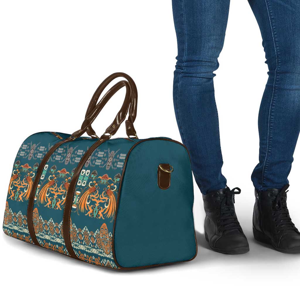 Dark Cyan Blue Batik Papua-inspired Pattern Travel Bag - Polynesian Pride