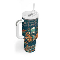 Dark Cyan Blue Batik Papua-inspired Pattern Tumbler With Handle LT9 - Polynesian Pride