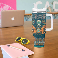 Dark Cyan Blue Batik Papua-inspired Pattern Tumbler With Handle LT9 - Polynesian Pride