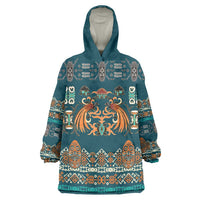 Dark Cyan Blue Batik Papua-inspired Pattern Wearable Blanket Hoodie - Polynesian Pride