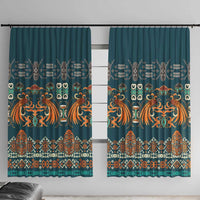 Dark Cyan Blue Batik Papua-inspired Pattern Window Curtain LT9 With Hooks Blue - Polynesian Pride