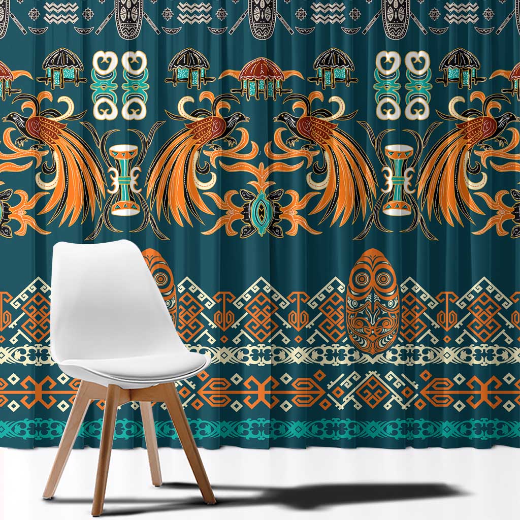 Dark Cyan Blue Batik Papua-inspired Pattern Window Curtain LT9 - Polynesian Pride