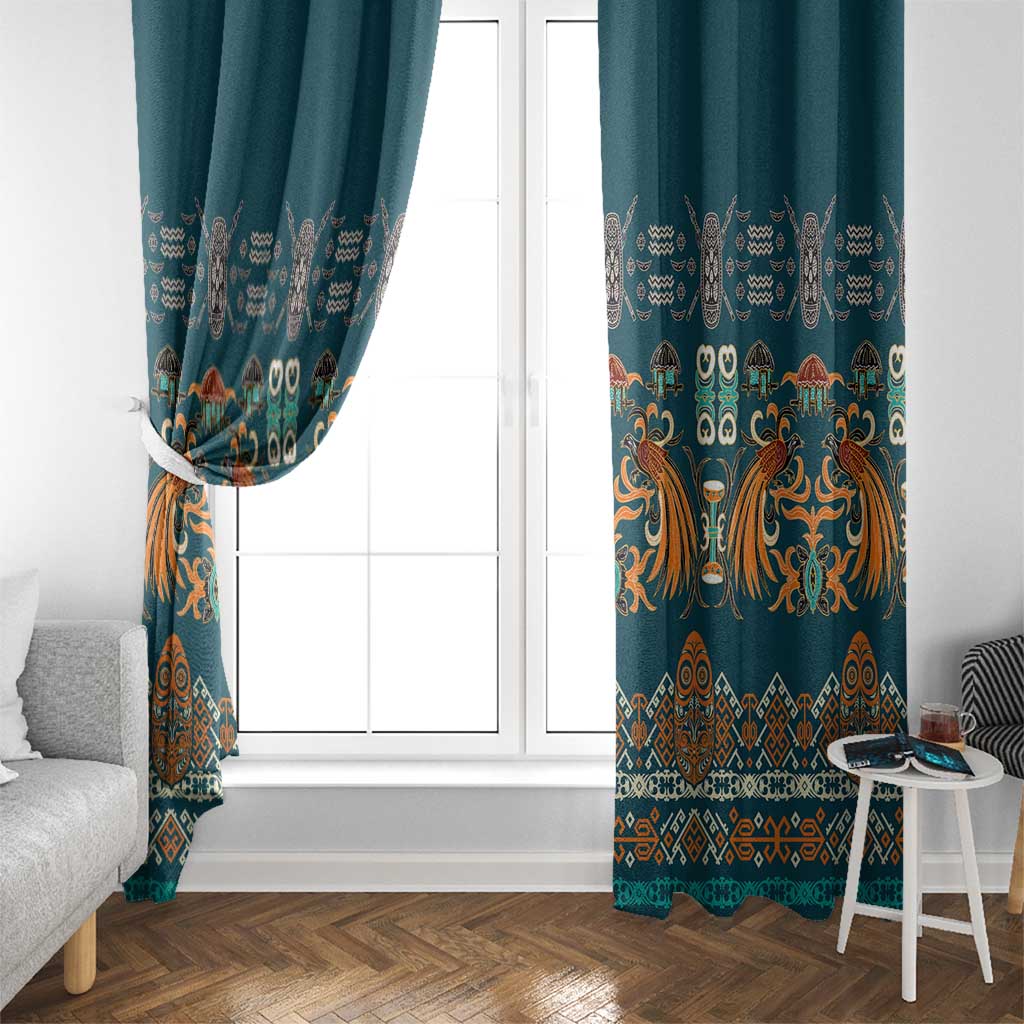Dark Cyan Blue Batik Papua-inspired Pattern Window Curtain LT9 - Polynesian Pride