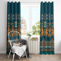 Dark Cyan Blue Batik Papua-inspired Pattern Window Curtain LT9 - Polynesian Pride