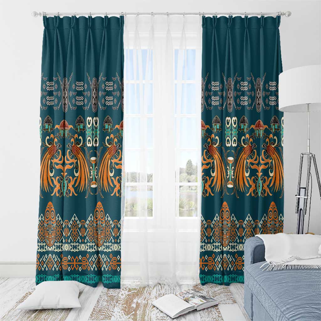 Dark Cyan Blue Batik Papua-inspired Pattern Window Curtain LT9 - Polynesian Pride