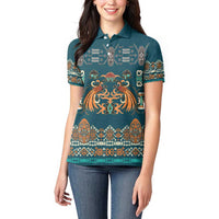 Dark Cyan Blue Batik Papua-inspired Pattern Women Polo Shirt - Polynesian Pride