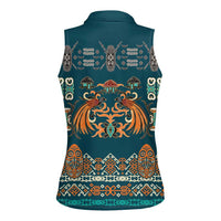 Dark Cyan Blue Batik Papua-inspired Pattern Women Sleeveless Polo Shirt - Polynesian Pride