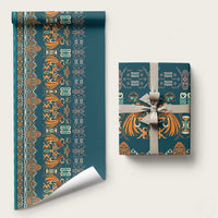 Dark Cyan Blue Batik Papua-inspired Pattern Wrapping Paper LT9 58" × 23" Blue - Polynesian Pride