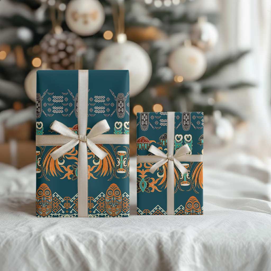 Dark Cyan Blue Batik Papua-inspired Pattern Wrapping Paper LT9 - Polynesian Pride